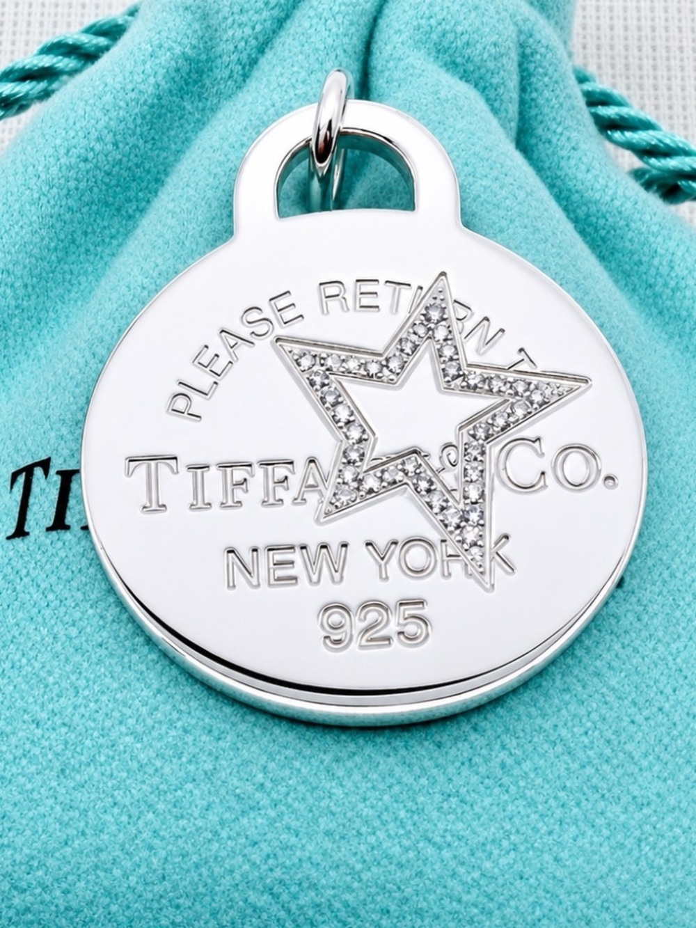 RETIRED Tiffany & Co LARGE Round Star Diamond Charm Pendant in Silver